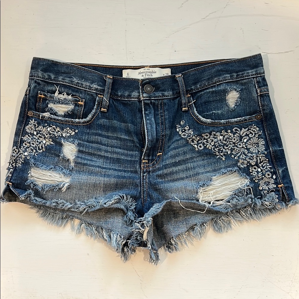 Abercrombie & Fitch Women's Distressed Blue Denim Shorts